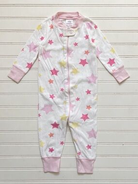 HANNA ANDERSSON EUC Girls Pink Organic Cotton Star Print Zip Up Pajamas